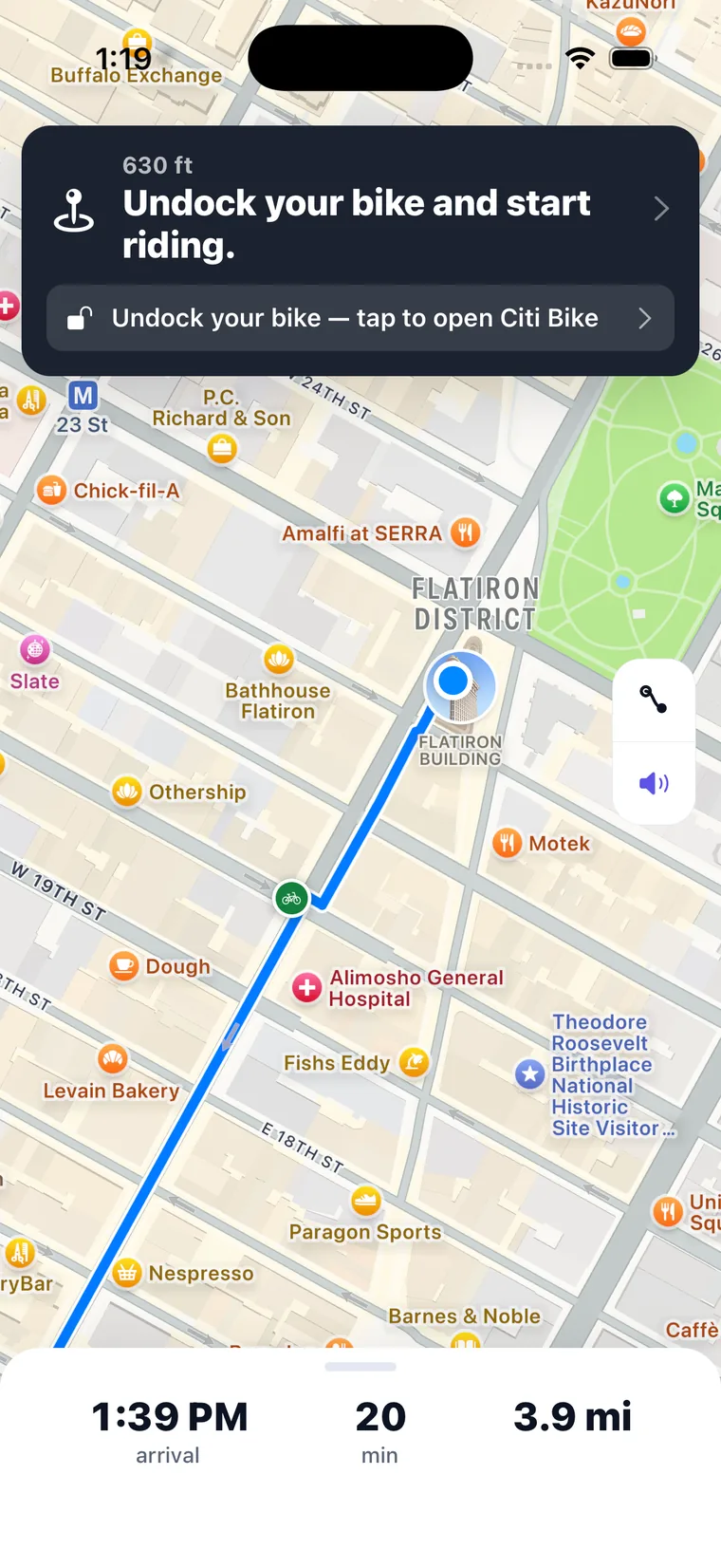 Pedl voice navigation guiding a ride turn-by-turn
